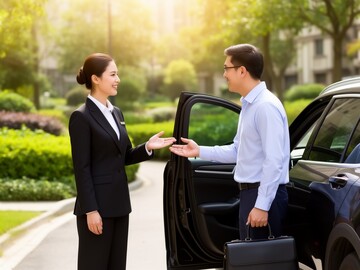 商务车旁交谈服务场景