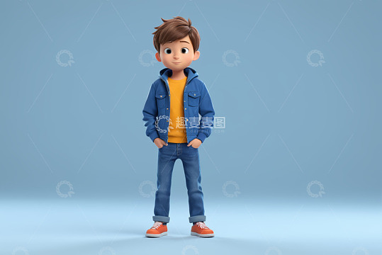 卡通男孩身着牛仔装站姿