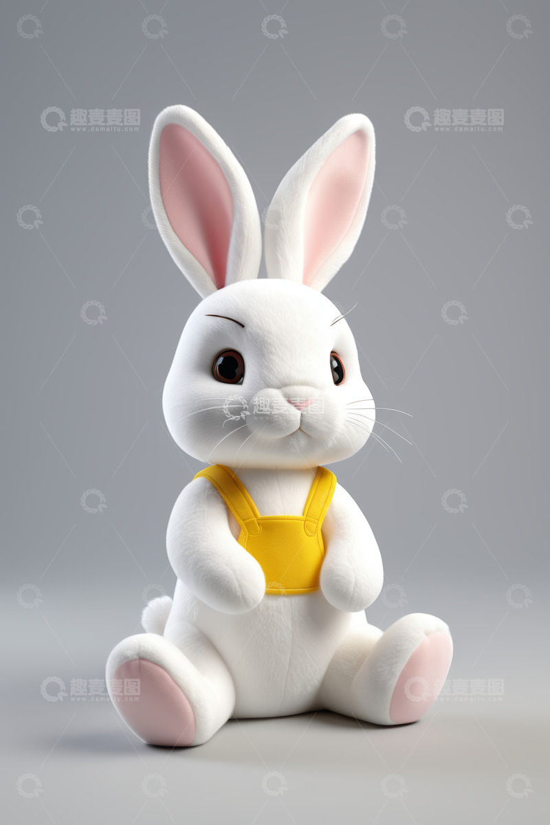 高清大图下载【趣麦麦图】可爱白兔穿黄背带的形象