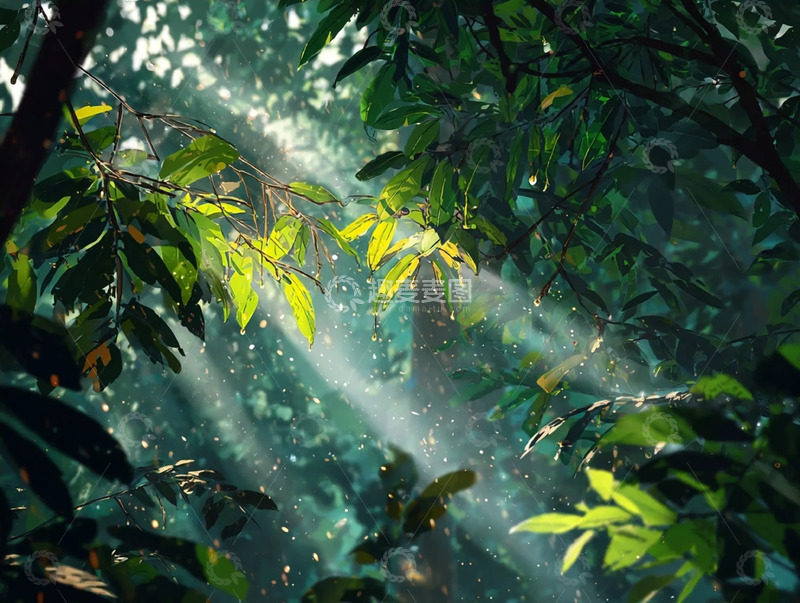 高清大图下载【趣麦麦图】雨林深处的光束交织自然图景