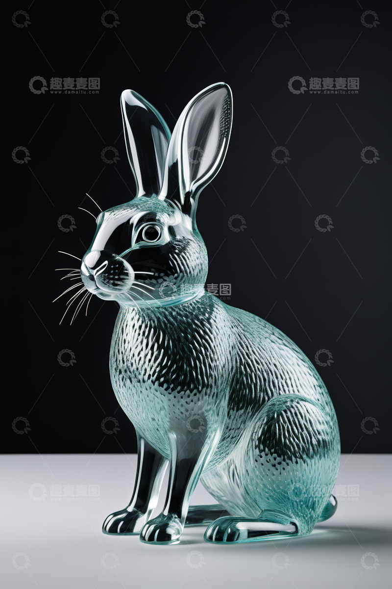高清大图下载【趣麦麦图】透明玻璃兔子摆件特写