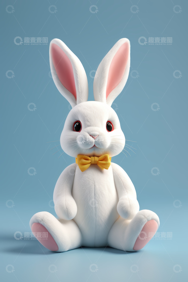 高清大图下载【趣麦麦图】戴领结白兔坐立形象