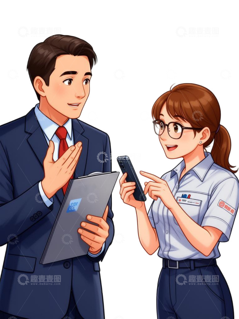 高清大图下载【趣麦麦图】商务交流卡通插画