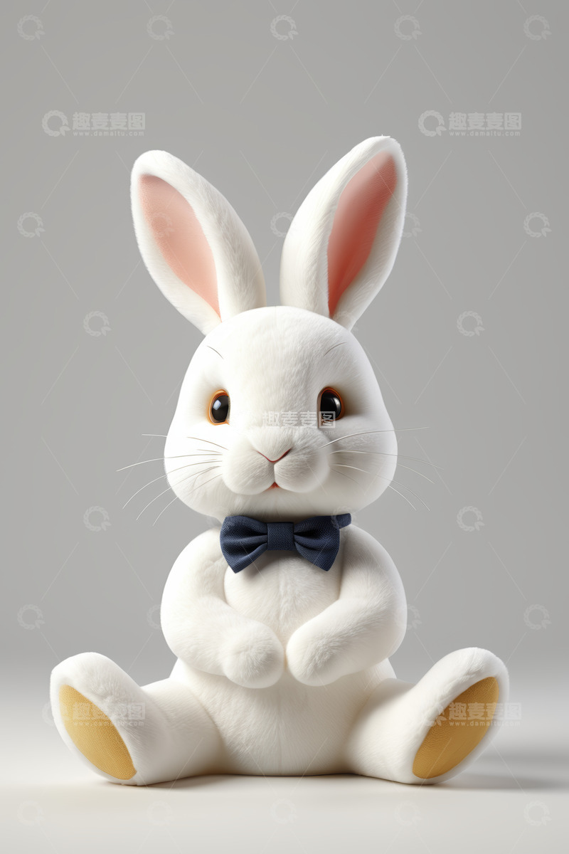高清大图下载【趣麦麦图】戴领结的可爱白兔坐姿形象