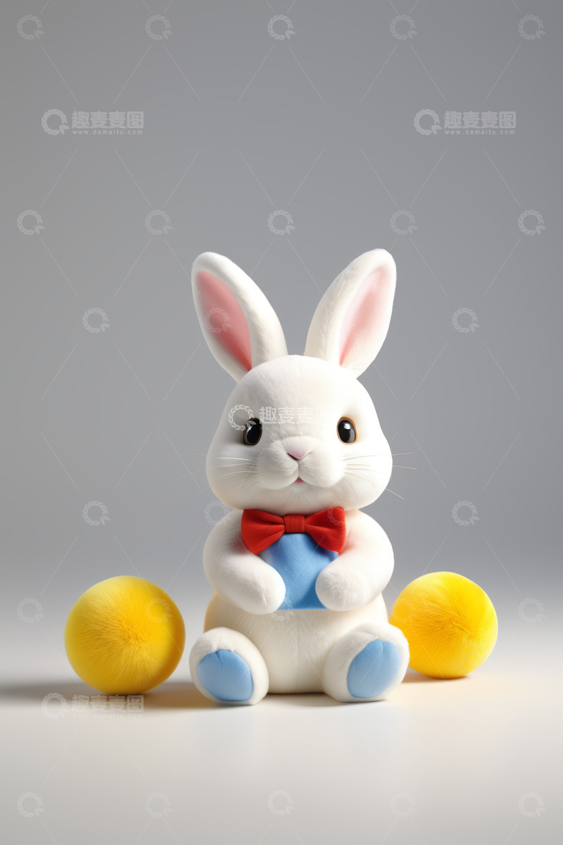 高清大图下载【趣麦麦图】可爱兔子玩偶与彩蛋素材