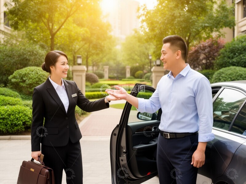 高清大图下载【趣麦麦图】物业人员为业主开门服务