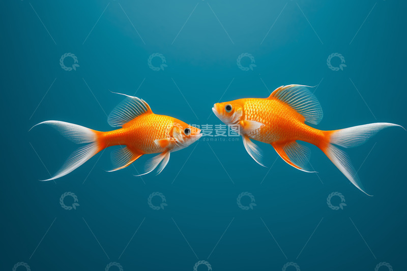 高清大图下载【趣麦麦图】水中游动的两条金鱼