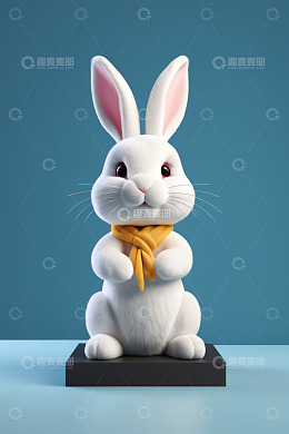 戴围巾的白色3D兔子模型