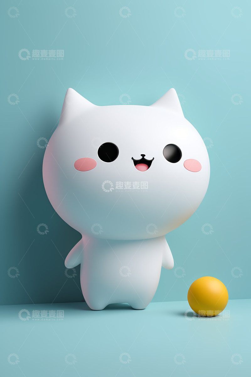 高清大图下载【趣麦麦图】可爱卡通猫咪与黄色小球