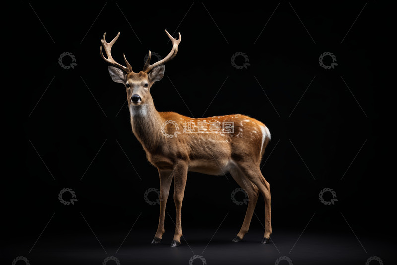 高清大图下载【趣麦麦图】站立的带角梅花鹿特写