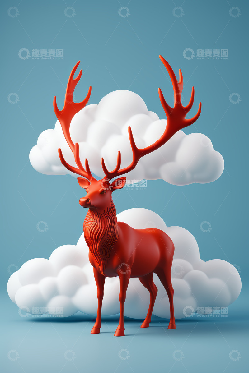 高清大图下载【趣麦麦图】红色麋鹿与云朵动画素材