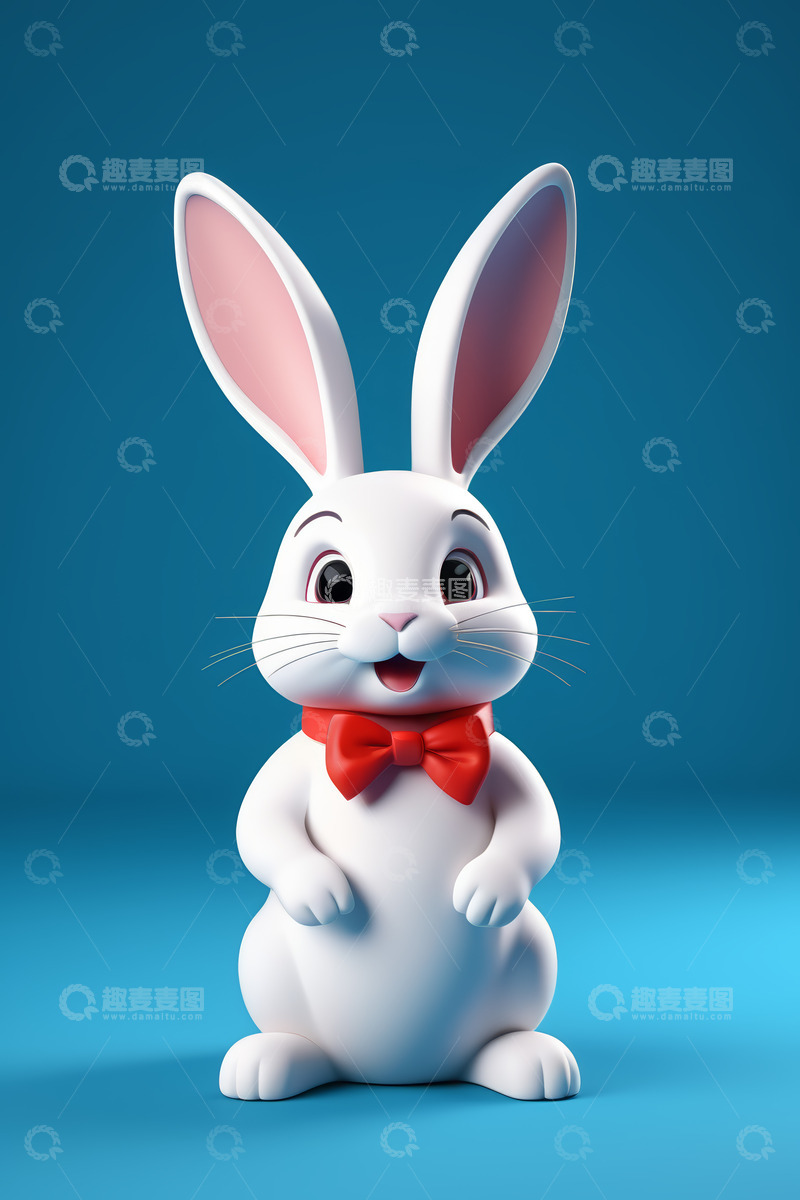 高清大图下载【趣麦麦图】戴红领结的可爱动画兔子