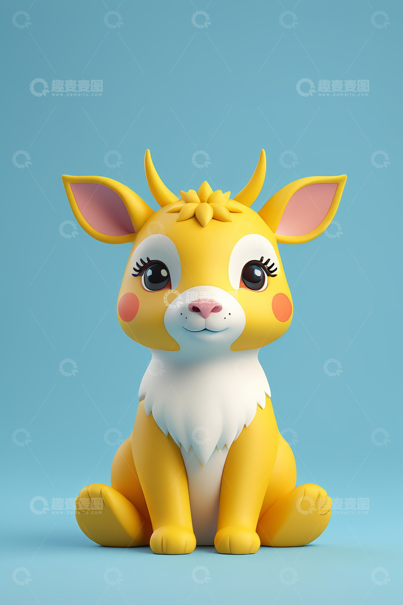 高清大图下载【趣麦麦图】黄色卡通小鹿坐姿形象