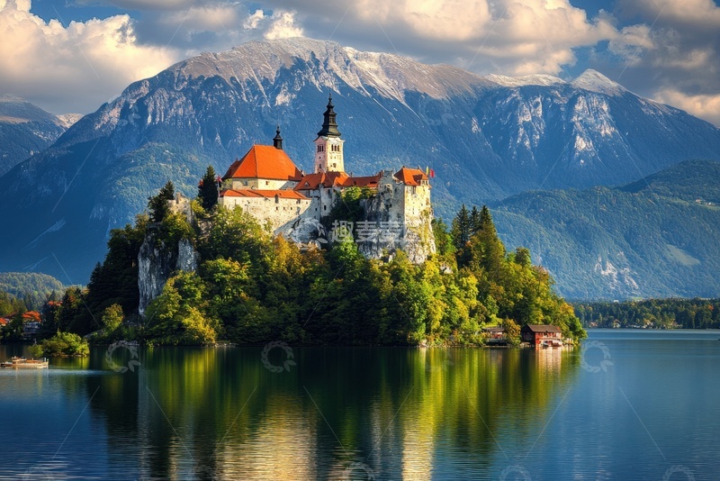 高清大图下载【趣麦麦图】湖中心的别墅建筑