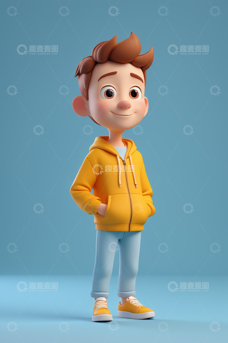 高清大图下载【趣麦麦图】卡通男孩穿黄色连帽衫形象