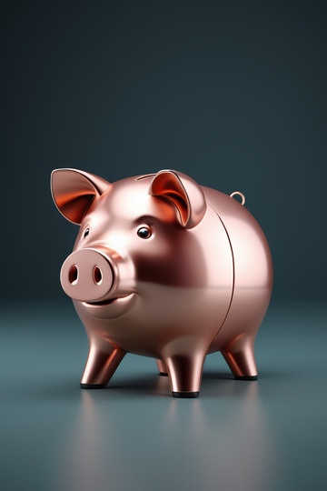 铜色小猪存钱罐特写