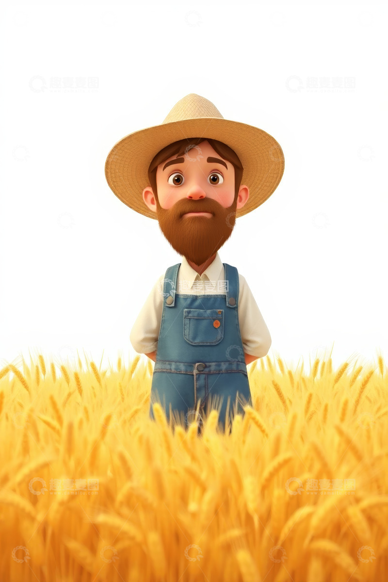 高清大图下载【趣麦麦图】麦田中的卡通农夫形象