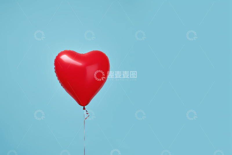 高清大图下载【趣麦麦图】蓝色背景下的心形红色气球
