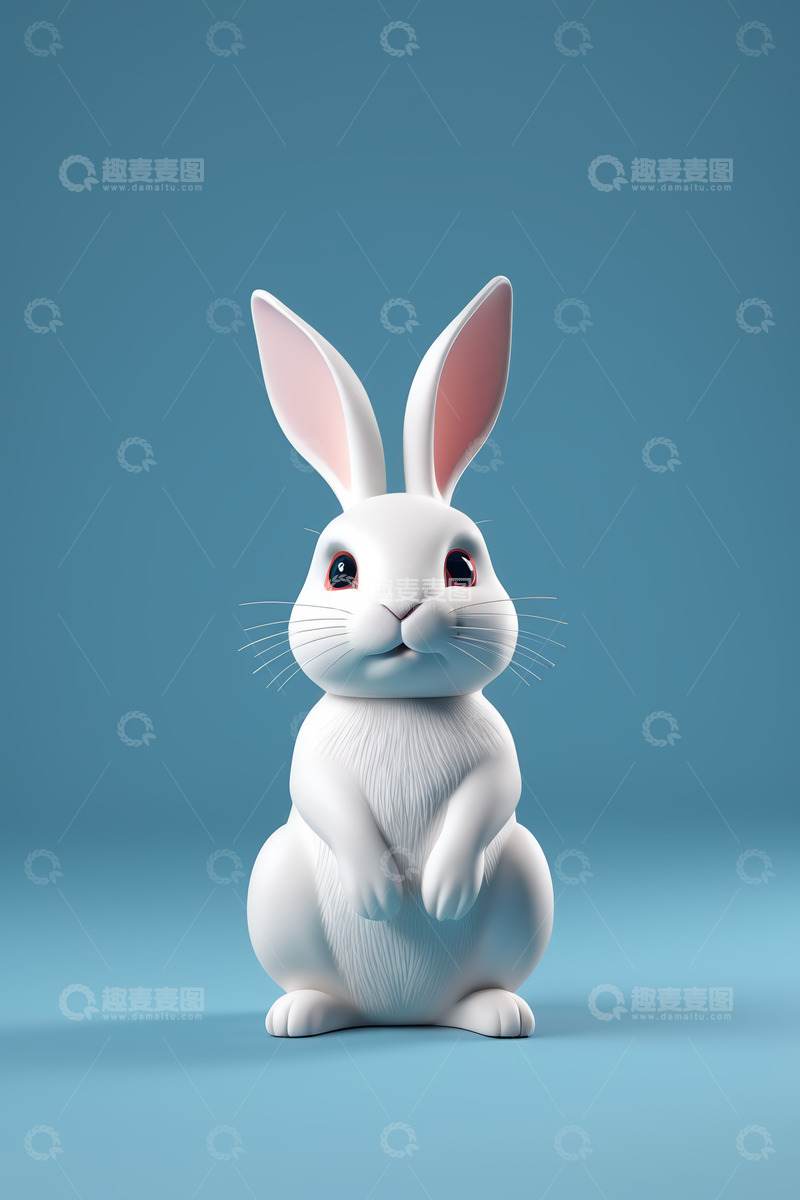 高清大图下载【趣麦麦图】白色卡通兔子蓝色背景图