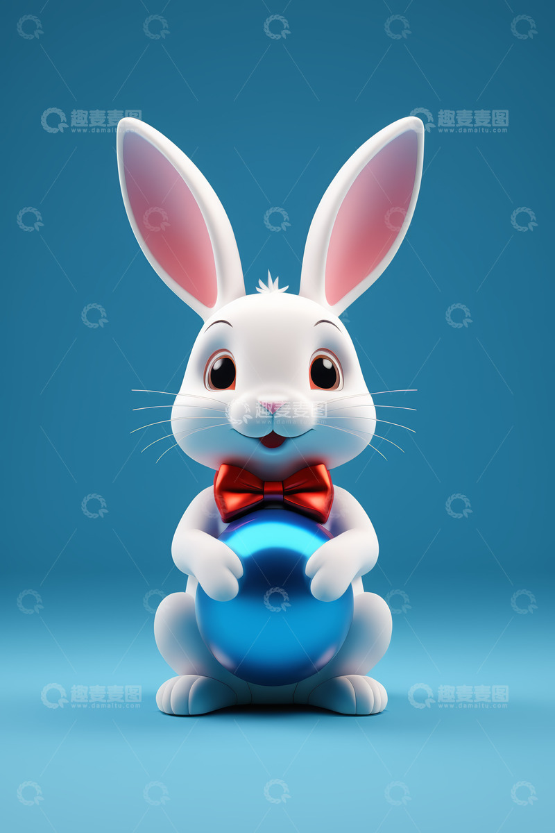 高清大图下载【趣麦麦图】持彩蛋的动画兔子