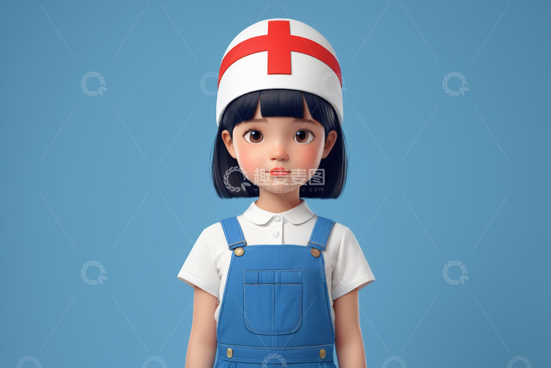 高清大图下载【趣麦麦图】戴红十字帽的卡通小女孩