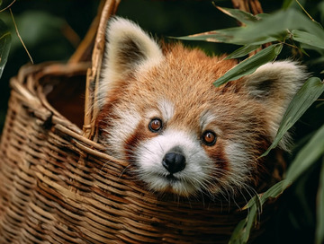 竹篮中探头的小熊猫软萌特写