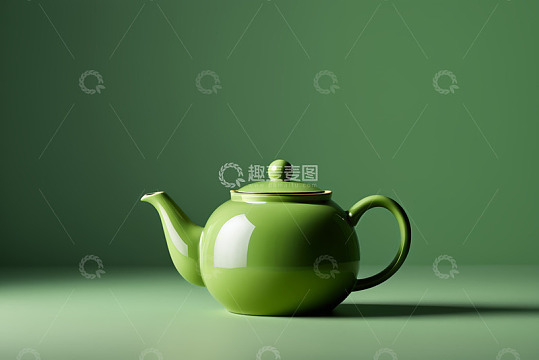 绿色茶壶特写素材