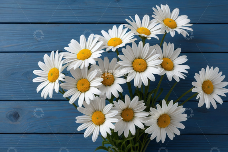 高清大图下载【趣麦麦图】蓝色背景上的白色雏菊