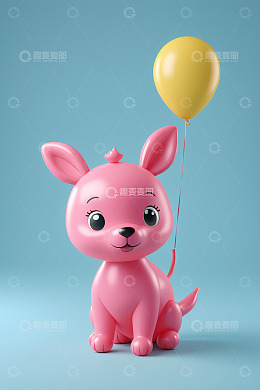粉色小狗玩偶配黄色气球