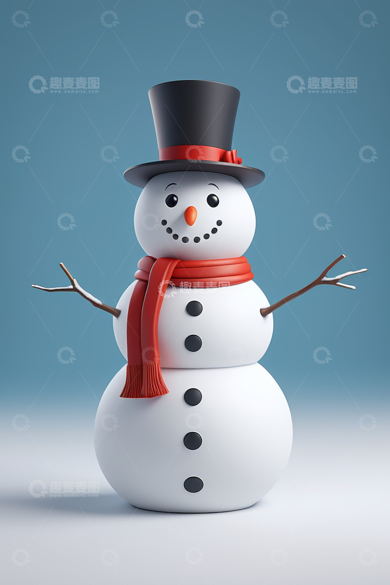 高清大图下载【趣麦麦图】戴礼帽围巾的雪人