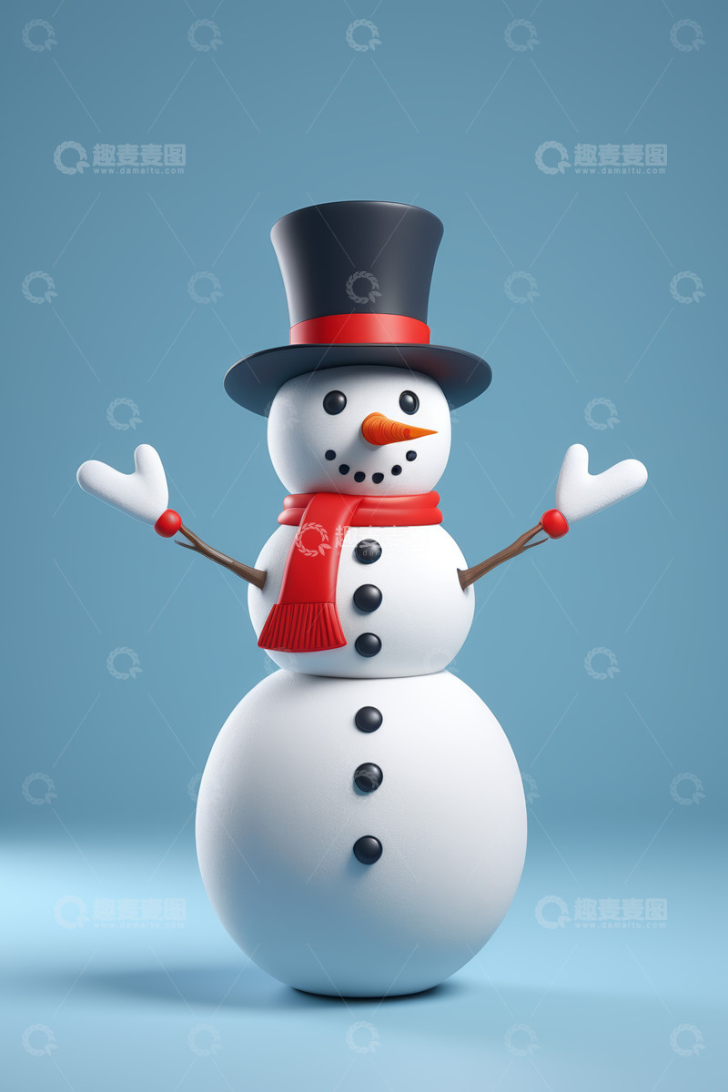 高清大图下载【趣麦麦图】戴礼帽围巾的雪人形象
