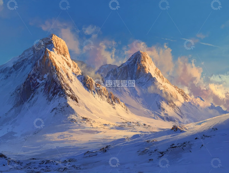 高清大图下载【趣麦麦图】日照金山般的雪岭峰峦风貌