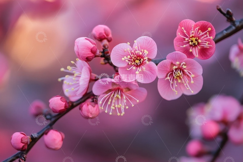 高清大图下载【趣麦麦图】玫红色的桃花花卉特写摄影
