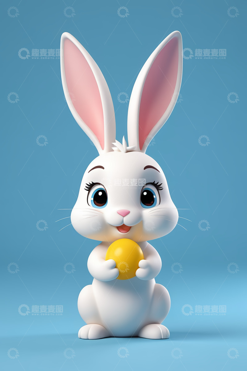 高清大图下载【趣麦麦图】卡通兔子手持彩蛋形象素材