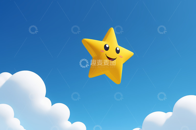 高清大图下载【趣麦麦图】蓝天中飞翔的卡通星星