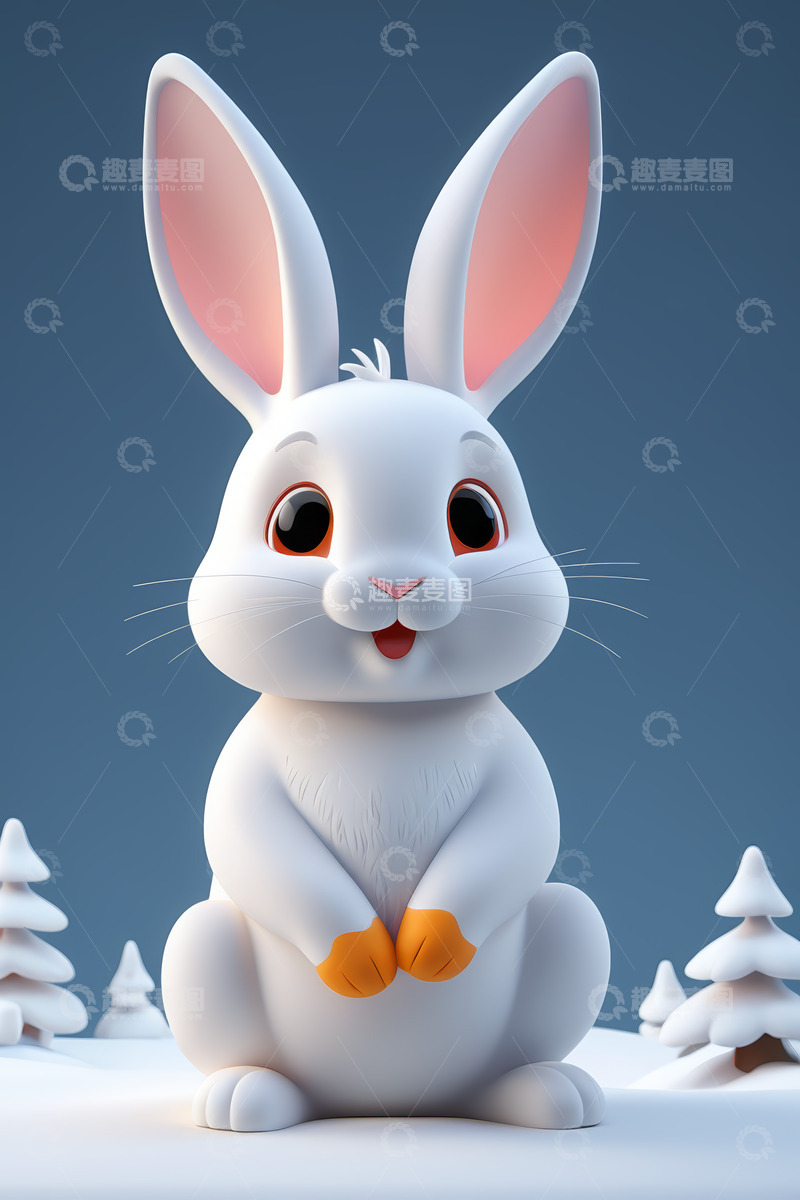 高清大图下载【趣麦麦图】可爱动画白兔雪景画面