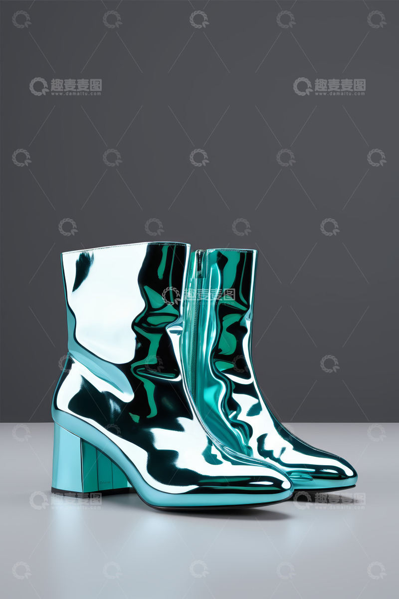 高清大图下载【趣麦麦图】金属光泽女士高跟短靴特写