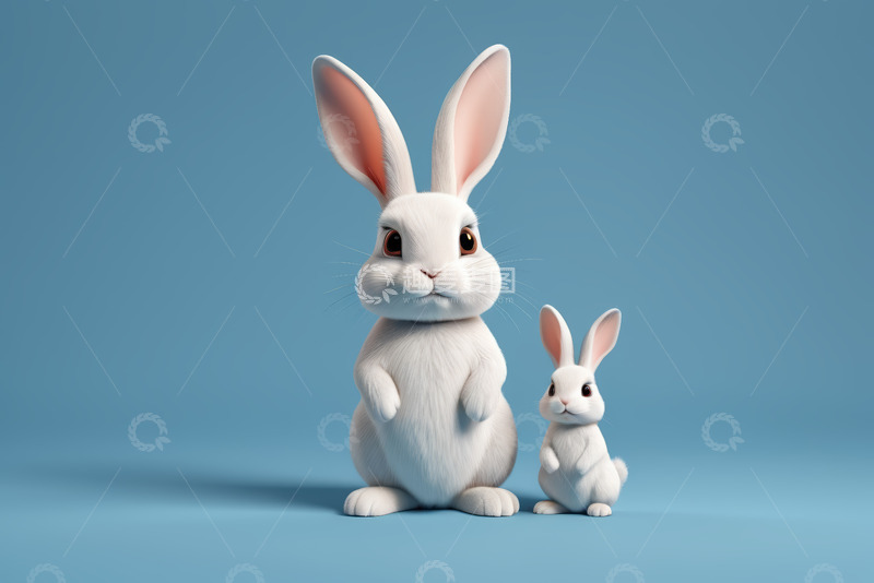 高清大图下载【趣麦麦图】两只白兔特写素材