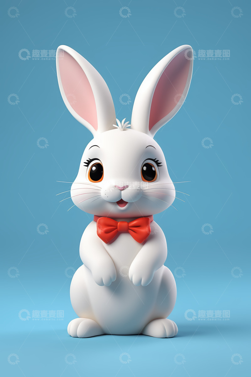 高清大图下载【趣麦麦图】卡通白兔戴红色领结形象素材
