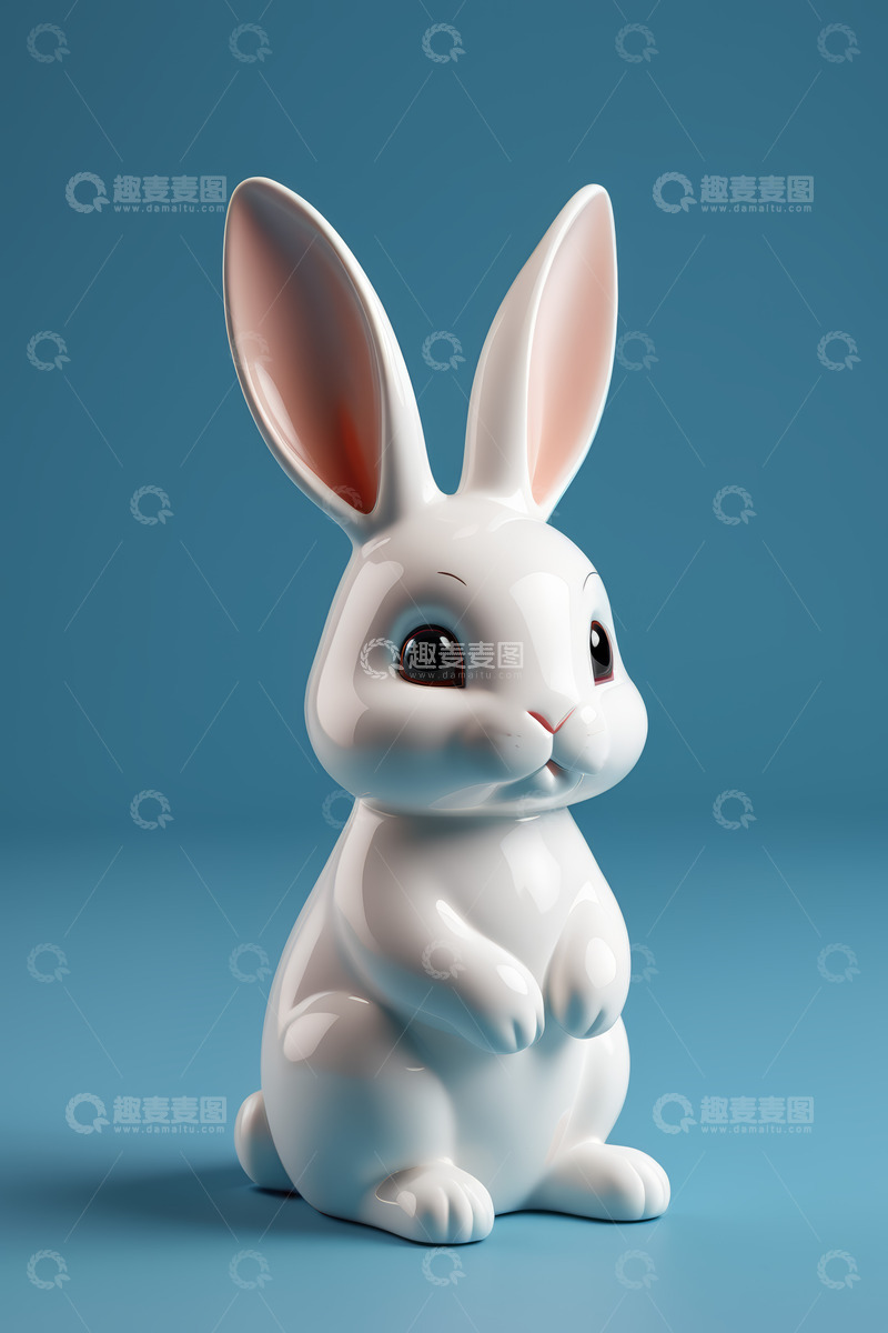 高清大图下载【趣麦麦图】白色陶瓷兔子摆件