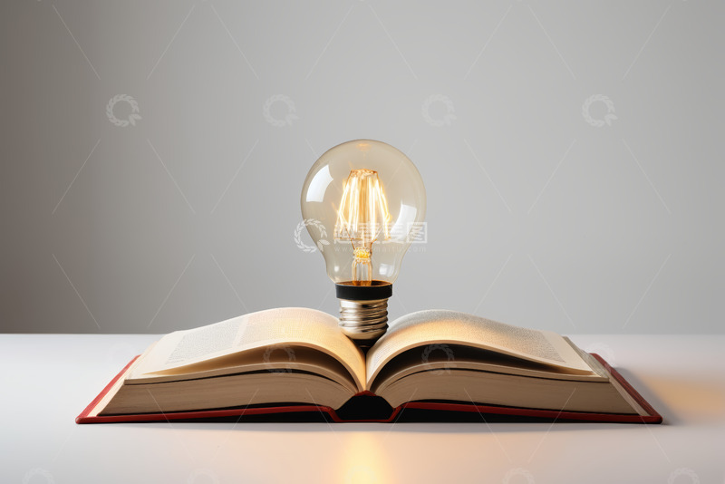 高清大图下载【趣麦麦图】翻开的书本上的发光灯泡