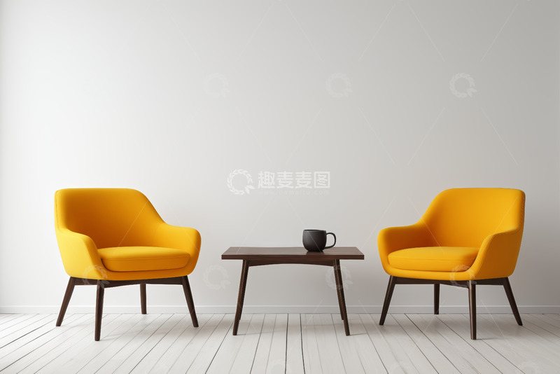 高清大图下载【趣麦麦图】室内现代风格黄色座椅与茶几