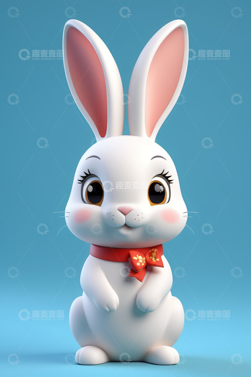 高清大图下载【趣麦麦图】可爱动画兔子带红色领结