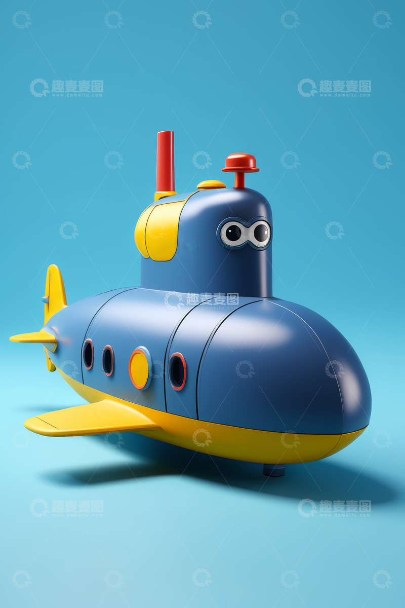 高清大图下载【趣麦麦图】卡通风格蓝色潜水艇模型