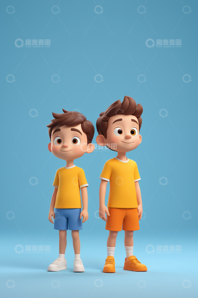 高清大图下载【趣麦麦图】两个卡通男孩站立形象