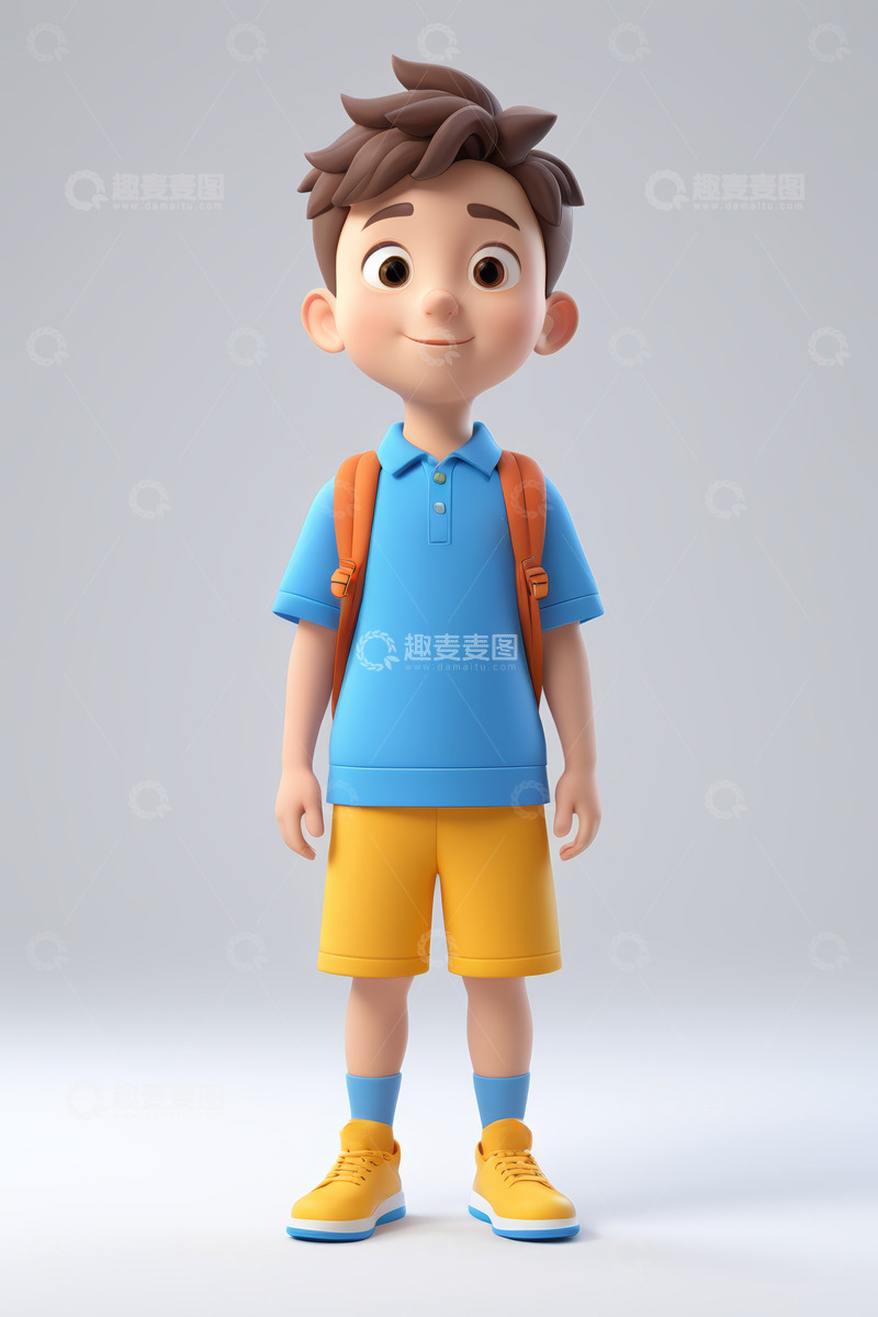 高清大图下载【趣麦麦图】背着书包的卡通男孩形象