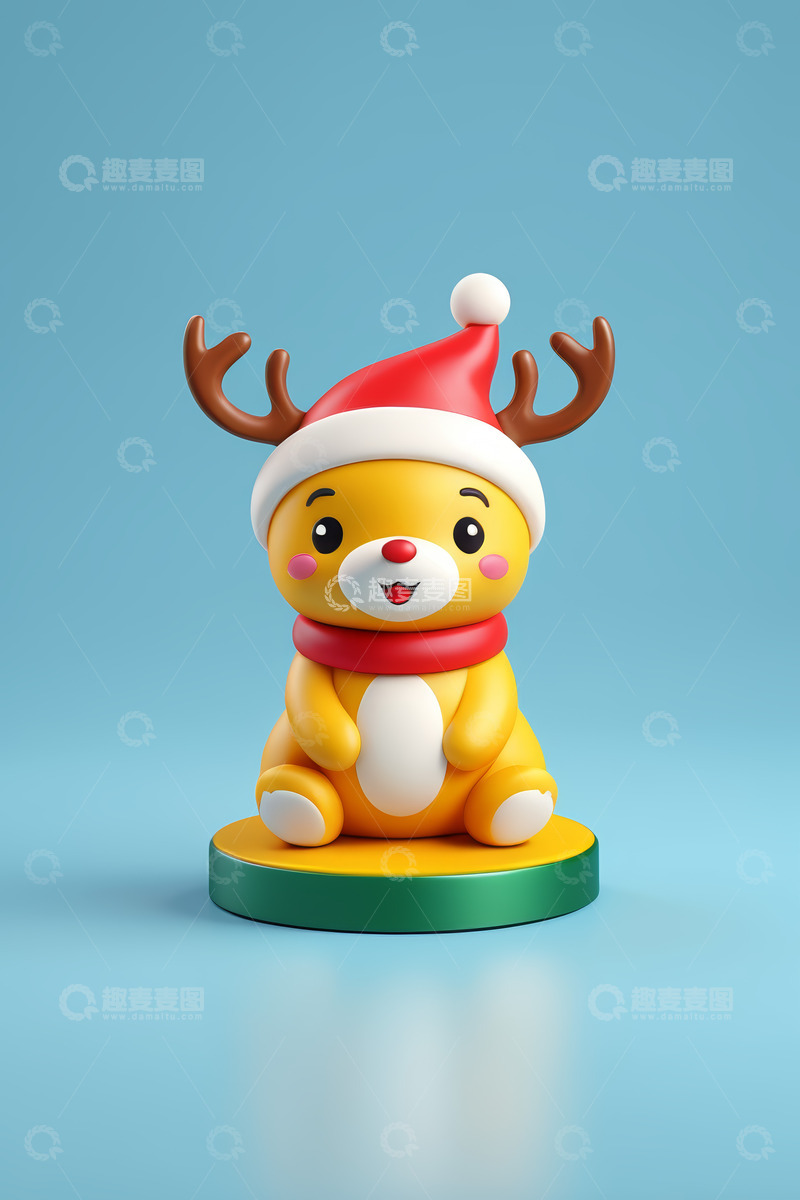 高清大图下载【趣麦麦图】戴圣诞帽的卡通小熊摆件
