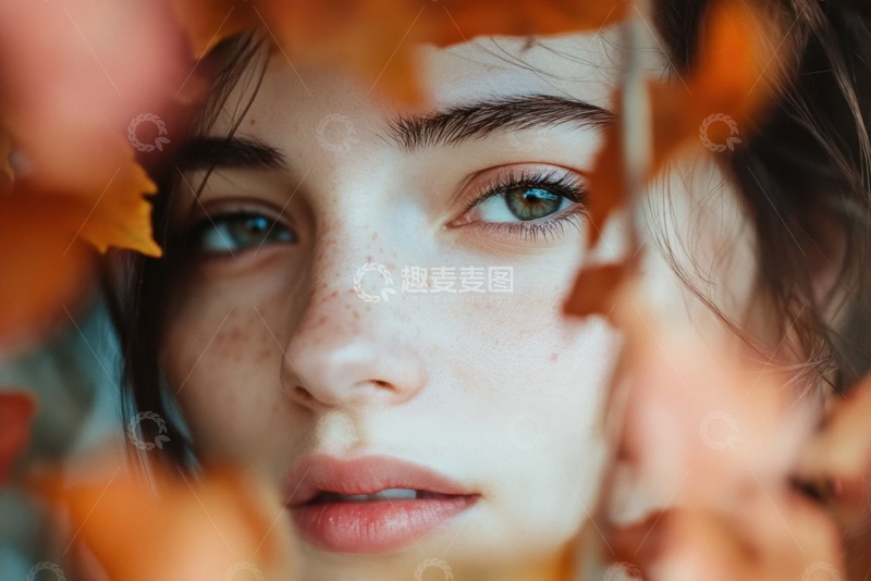 高清大图下载【趣麦麦图】枯叶丛中的少女