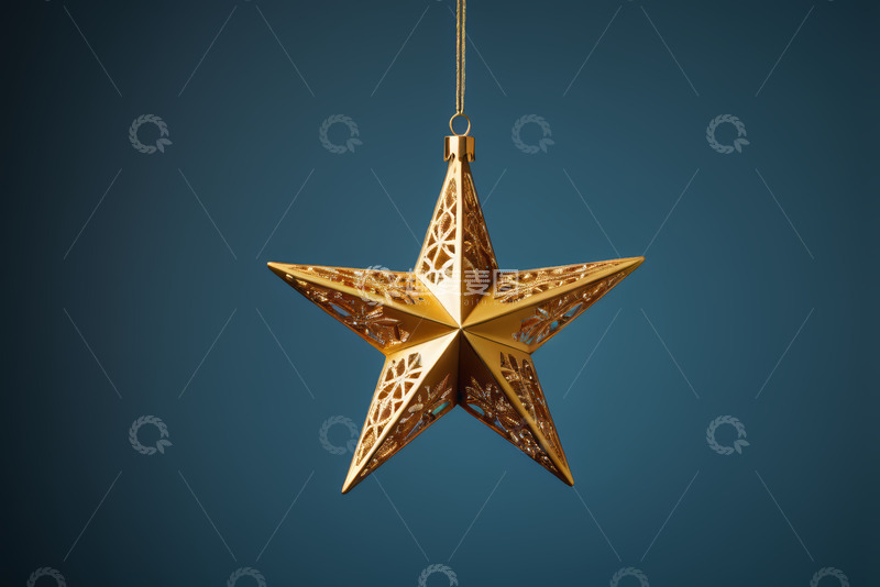 高清大图下载【趣麦麦图】金色五角星形状节日装饰挂件