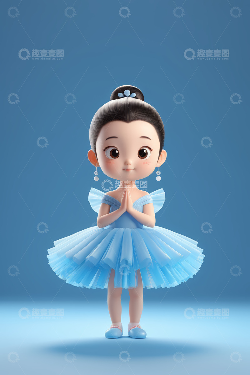 高清大图下载【趣麦麦图】蓝色芭蕾舞裙小女孩形象
